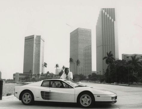 Series Finale last scene. Miami Vice Fashion, Miami Skyline, White Ferrari, City Vehicles, Ferrari Testarossa, Vice City, Don Johnson, Classic Television, 80s Aesthetic