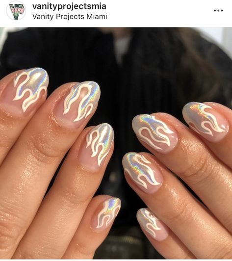 Chrome Flames 🔥 Nail Art Dotting Tool, Flame Nails, Nail Design Glitter, Mens Nails, Minimal Nails, Nails Only, Short Acrylic Nails Designs, Minimalist Nails, Fire Nails