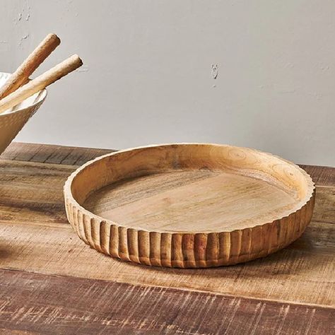 Beautiful wooden serving bowl that is crafted from sustainable mango wood using traditional techniques with hand etched detailing around the outer edge. The shallow sides make it perfect for serving breads, cheeses or even fruit. Mango Wood Bowls, Carved Wood Wall Art, Wooden Dishes, Warm Tone, Fruit Painting, Wood Bowl, Cheese Serving, Japanese Woodblock Printing, Art Table