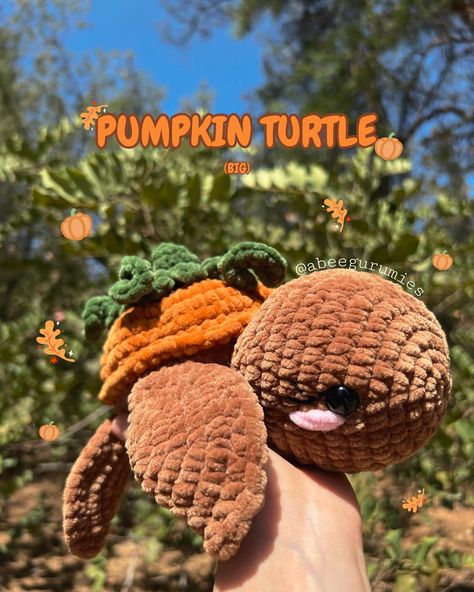 We love pumpkins even if they are out of season! ✨🎃 🎃made by: me 🙋🏽‍♀️ 🎃turtle base pattern: @crochetbygenna (with modifications on attaching the fins) 🎃pumpkin shaped shell: by me 🎃stem pattern: createeveryday2008 (on utube) 🎃dimensions: approx. 22x25 cm #halloween #spooky #spookyseason #pumpkin #turtle #seaturtle #amigurumis #amigurumi #amigurumilove #amigurumiaddict #crocheting #crochetlove #crochetaddict #amigurumipumpkin #crochetpumpkin #crochetturtle #cute #yarn #yarnaddict #yarnlov... Crochet Pumpkin Jellyfish, Pumpkin Turtle Crochet, Halloween Crochet Ideas Free Patterns, Crochet Ideas Halloween, Crochet Halloween Plushies, Halloween Crochet Plushies, Fall Amigurumi, Halloween Crochet Ideas, Halloween Plushies