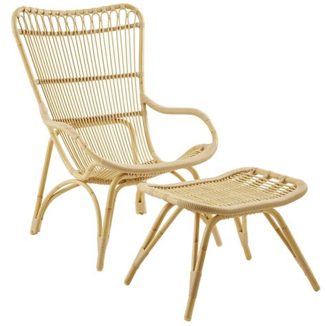 Sika Design - Monet Outdoor Lounge Chair, Natural | One Kings Lane Chair And Footstool, Outdoor Footstool, Rattan Ottoman, Rattan Lounge Chair, Classic Living Room, High Back Chairs, Rattan Chair, Lounge Chair Outdoor, Comfortable Chair