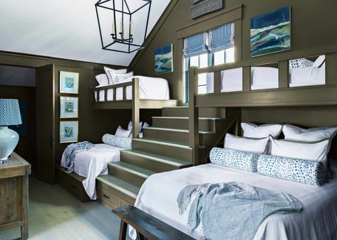 Bunk Room Decorating Ideas Bunk Room Loft, Family Bunk Room, Bunk Rooms For Kids, Bunk Rooms Built In, Bunkbeds Design Small Room, Adult Bunk Beds For Small Room, Adult Bunk Beds Guest Rooms, Lake House Bunk Rooms, Bunk Houses