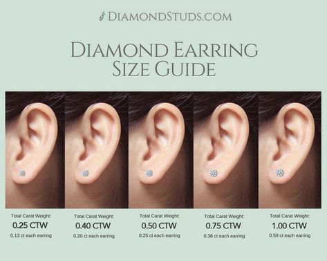 What is an Ideal Size for Diamond Stud Earrings? – DiamondStuds News 1 Carat Diamond Earrings, Carat Size Chart, Square Diamond Studs, White Gold Diamond Earrings, Fake Diamond, Gold Diamond Earrings Studs, Gold Diamond Studs, Diamond Size Chart, Diamond Earring