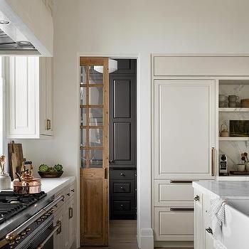 Reclaimed Wood Pantry Doors Design Ideas Hidden Pantry Pocket Door, Hidden Pantry Door Ideas, Pantry Pocket Door Ideas, Pantry Pocket Door, Wood Pantry Doors, Glass Pocket Door, Wood Pantry, Off White Cabinets, Pantry Decor