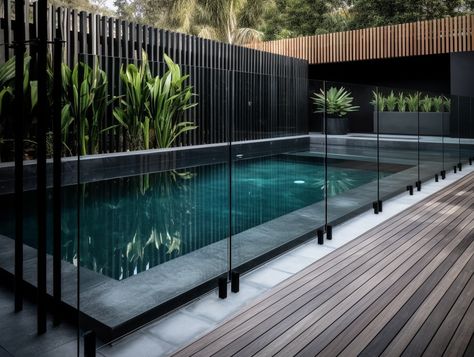 Pool Fence Ideas: Uncover the Best Designs for a Safe and Stylish Oasis. Explore Now Gated Pool Backyards, Pool Safety Fence Ideas, Pool Fences And Gates, Pool Fence Ideas Inground, Modern Pool Fence, Pool Privacy Ideas, Pool Fencing Ideas, Pool Fencing Landscaping, Spanish Pool