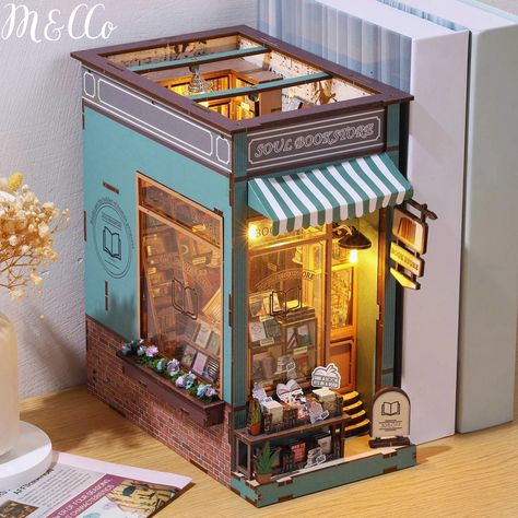 Cozy Libraries, Nook Diy, Bookshelf Insert, Multi Lingual, Book Nook Kit, Wood Bookends, Decorative Bookends, Crafts Room, Model Building Kits