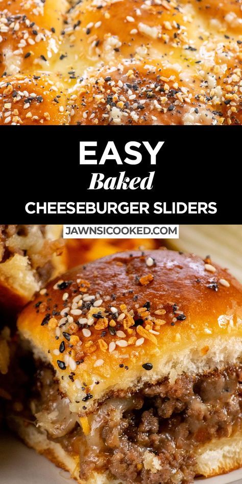 These Extra Cheesy Hamburger Sliders with garlic butter everything bagel buns are an easy and fun appetizer with everything you love about a classic cheeseburger, in a bite sized form. Easily prepped ahead, these burger sliders make a shareable snack for any party, for game day, or a great dinner for busy weeknights. Serve them with a quick and easy burger sauce for the ultimate cheesy bite! The ultimate ground beef hamburger sliders recipe! Ground Beef Recipes Sliders, Easy Weeknight Suppers, Dinner Ideas With Buns, Chopped Hamburger Recipes, Easy Summer Sandwich Ideas, August Party Food Ideas, Recipes That Use Hamburger, Steak Burger Sliders, Slider Recipes Hamburger