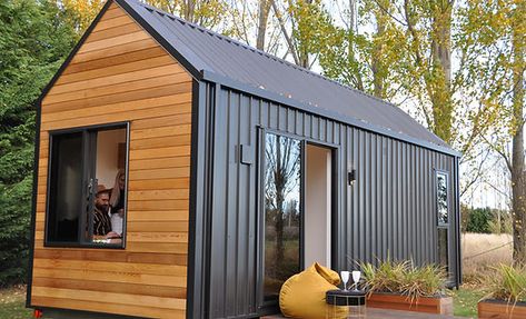 the VILLA | miHAUS | Tiny House Design & Build Tiny Homes Modern, Tiny Barn House, Shed To Cabin Conversion, Kitchen Window Seat, A-frame Interior, Modern Barn Style, Nordic House, Tin House, Cabin Tiny House