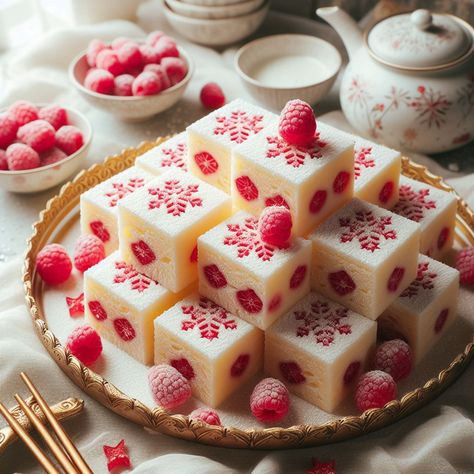 Chinese Raspberry Snowflake Cake: A Culinary Masterpiece Innovative Desserts, Chinese Cake, New Year's Desserts, Snowflake Cake, Drink Art, Chinese Dessert, Winter Desserts, Yummy Desserts, Asian Cooking