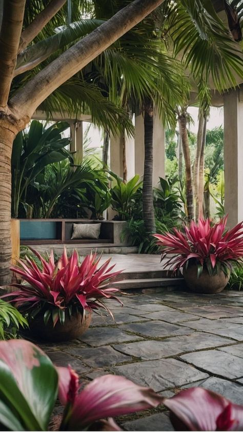 Tropical Pool Garden, Tropical Landscape Ideas, Landscaping Techniques, Tropical Backyard Landscaping, Small Tropical Gardens, Tropical Landscape Design, Tropical Retreat, Tropical Garden Design, Tropical Backyard