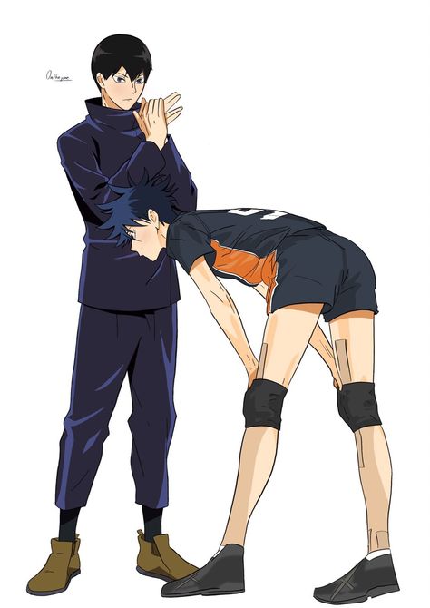 Megumi And Kageyama, Thigh Workouts At Home, Haikyuu Meme, Fushiguro Megumi, Haikyuu Wallpaper, Dark Anime Guys, Kageyama Tobio, Anime Nerd, Anime Crossover