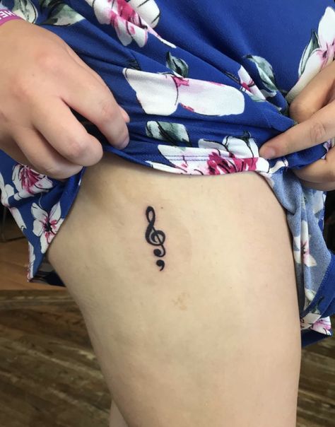 Treble Clef With Semi Colon, Clef Tattoo, Treble Clef Tattoo, Colon Tattoo, Semi Colon, Semicolon Tattoo, Stylist Tattoos, Music Tattoo, Discreet Tattoos