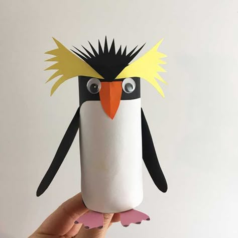 Kids' paper craft project: Make your own rockhopper penguin for Bird of the Year from a toilet roll - thisNZlife Tp Crafts, Rockhopper Penguin, Penguin Crafts, Toilet Roll Craft, Penguin Craft, Toilet Paper Crafts, Winter Activity, Toilet Paper Roll Crafts, Animal Crafts For Kids