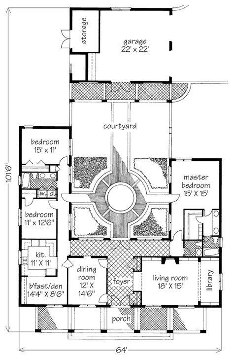 Mouse over to pause slideshow Interior Courtyard House Plans, Hacienda House Plans, Interior Courtyard, Courtyard Entry, Courtyard House Plans, Underground Homes, Small Courtyards, Casas Coloniales, Hacienda Style