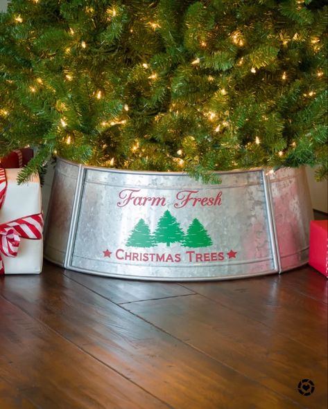 Galvanized Tree Collar, Christmas Tree In Basket, Ugly Christmas Tree, Short Trees, Christmas Tree Collar, Fresh Cut Christmas Trees, Pencil Trees, Collars Diy, Tree Collar