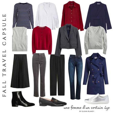 Fall travel capsule wardrobe in a cool neutral palette. Fall Outfits For Petite Women, Travel Capsule Wardrobe Fall, Navy Capsule Wardrobe, Create Capsule Wardrobe, Outfit For Petite Women, Outfits For Petite, Capsule Wardrobe Women, Neutral Capsule Wardrobe, Spring Travel