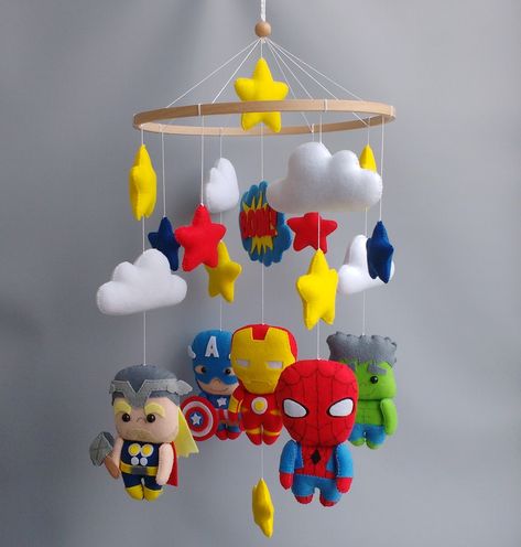 Avengers Nursery, Marvel Baby Shower, Marvel Nursery, Crib Mobile Girl, Baby Mobile Boy, Safari Baby Mobile, Superhero Nursery, Baby Mobile Felt, Baby Superhero