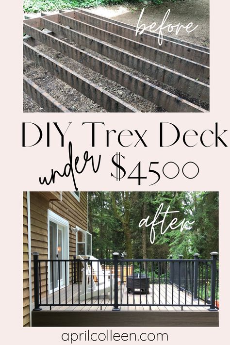 Black Iron Railing, Trex Deck Ideas, Simple Deck Designs, Trex Fascia, Small Deck Designs, Trex Deck Colors, Black Stair Railing, Deck Inspiration, Black Railing