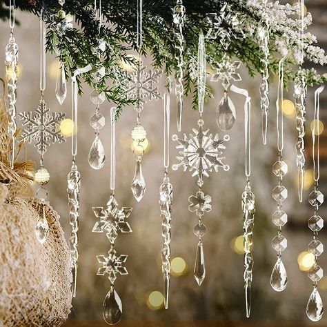 Amazon.com: 18pcs Christmas Tree Decoration Crystal Ornaments - Hanging Acrylic Christmas Snowflake Icicle Drop Crystal Ornaments for Christmas Tree Winter New Year Party Supplies : Home & Kitchen Wonderland Party Decorations, New Year's Party Decorations, Icicle Ornaments, Crystal Christmas Tree, Crystal Snowflakes, Crystal Ornament, Christmas Party Decorations, Snowflake Ornaments, Christmas Tree Decoration