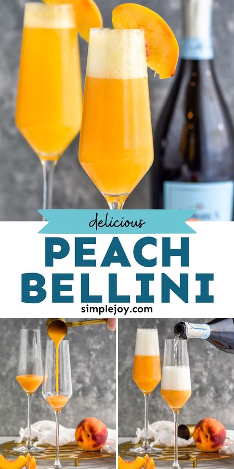 Bellinis are a classic cocktail that are so easy to make and perfect for brunch, a holiday, or ladies' night. Don't miss my tips and tricks to make this cocktail turn out perfectly. Prosecco Cocktails Easy, Bellini Cocktail Recipes, Easy Party Drinks, Bellini Cocktail, Bellini Recipe, Italian Cocktails, Prosecco Cocktails, Peach Puree, Classic Cocktail Recipes