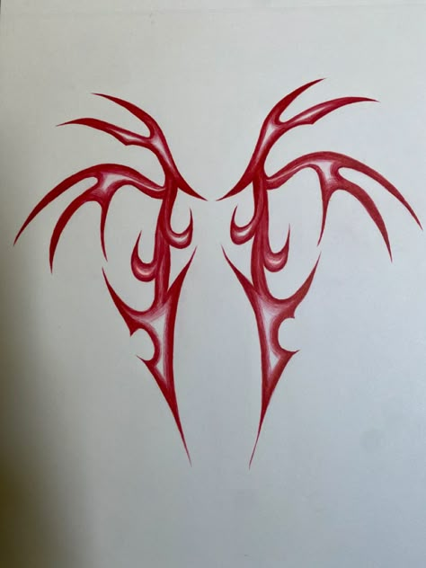 Red Cybersigilism Tattoo, Cybersigilism Drawing, Red Pen Drawings, Cybersigilism Dragon, Heart Cybersigil Tattoo, Cybersigil Wings Tattoo, Heart Shaped Cybersigilism Tramp Stamp, Reindeer Tattoo, F Tattoo