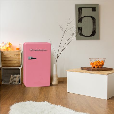 Frigidaire 3.2 cu ft Single Door Retro Mini Fridge, Pink - Walmart.com - Walmart.com Frigidaire Mini Fridge Pink, Vintage Mini Fridge Retro, Mini Fridge In Bedroom Ideas, Smeg Mini Fridge, Jungle Apartment, Mini Fridge In Bedroom Aesthetic, Mini Fridge In Bedroom, Pink Mini Fridge, Retro Mini Fridge