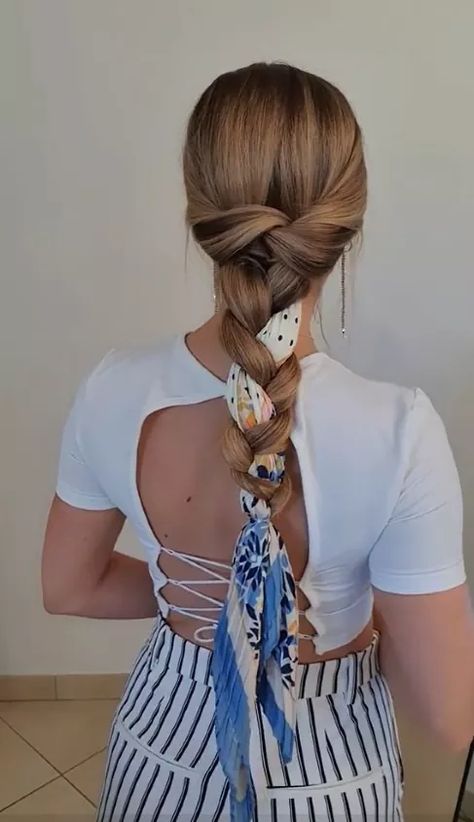 Up Long Hairstyles, Ponytail Tutorial, Braided Scarf, Half Ponytail, Twist Ponytail, Silk Scarf Hair, Plaits Hairstyles, Hair Scarf Styles, Cute Scarfs