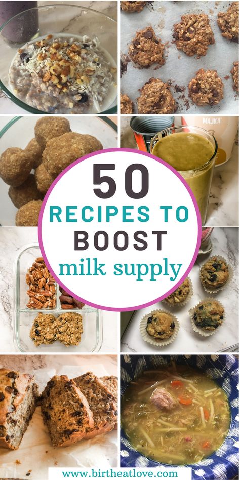 Looking for lactation recipes to boost milk supply? These breastfeeding recipes are the BEST! Ideas for breastfeeding meals for breakfast, lunch, dinner, snacks and even drinks and dessert! You've got to try these milk boosting recipes to help your breast milk supply! #breastfeeding #lactationrecipes Meals For Pumping Moms, Breastmilk Producing Foods, Recipes With Brewers Yeast Milk Supply, Recipes To Increase Breastmilk, Homemade Lactation Recipes, Foods For Lactation Milk Supply, Breastfeeding Recipes Milk Supply, Body Armor Drink Breastfeeding, Breastfeeding Breakfast Ideas