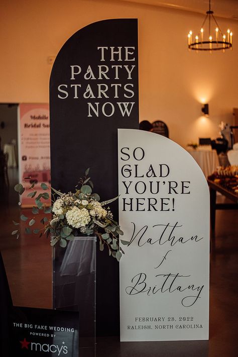 Make your wedding day more special by having a custom-made wedding welcome sign l Image by Sydney Browning Balloons On Sign, Wedding Day Welcome Sign, The Party Starts Now Wedding Sign, Unique Wedding Welcome Sign Ideas, Wedding Signs For Reception Diy, Wedding Boards Signs, Wedding Welcome Party Ideas, Welcome Board For Wedding, Unique Wedding Welcome Sign