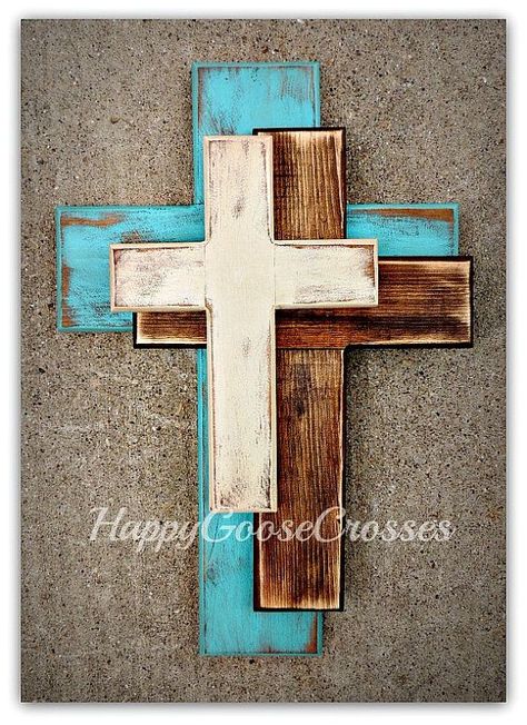 Offset Style, Wood Wall Cross, Cross Wood, Wooden Crosses, Antique Turquoise, Cross Crafts, Wall Wood, Wall Cross, Wood Cross