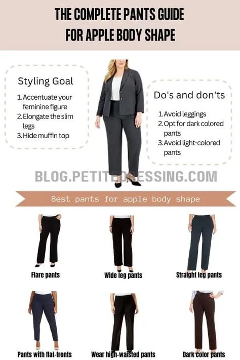 Formals For Pear Shaped Women, Apple Shape Pants Outfit, Apple Body Shape Work Outfits, Apple Shaped Work Outfits, Apple Shape Professional Outfits, Apple Shape Office Outfits, Apple Body Work Outfits, Best Pants For Apple Shape, Business Casual Apple Shape