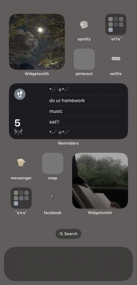 Iphone Homescreen Aesthetic Dark, Iphone Home Screen Dark Aesthetic, Gray Ios 16 Wallpaper, Blue Grey Iphone Wallpaper, Iphone Layout Dark Blue, Home Screen Layout Iphone Book Theme, Grey Ios 16 Home Screen, Grey Layout Iphone, Ios Homescreen Ideas Dark