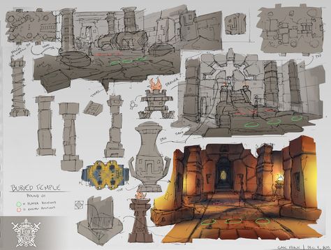 Buried Temple - FTK, Gabe Kralik on ArtStation at https://www.artstation.com/artwork/k2aJy Interior Concept Art, Buildings Artwork, Game Concept Art, Witch House, Interior Concept, Robots Concept, Robot Concept Art, Prop Design, Visual Development