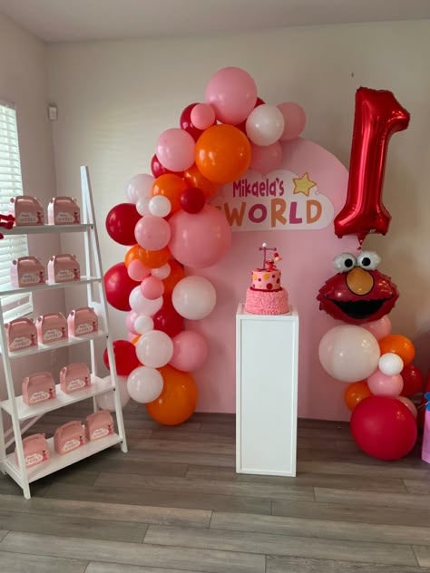 Elmo’s World Birthday Theme, Elmo First Birthday Party Girl, Elmo Birthday Party Girl, Elmo Party Decorations, Elmo Birthday Party Boy, Elmo First Birthday, Elmo Birthday Cake, Third Birthday Girl, Girls First Birthday Cake