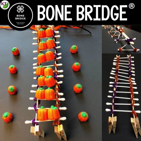 Bridge Stem Challenge, Halloween Stem Challenge, Fall Stem Activities, Halloween Stem Activities, Thanksgiving Stem, The Skeletal System, Halloween Stem, Halloween Science, Fall Stem