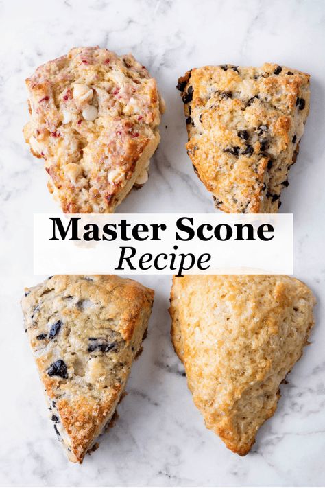 Make tall, buttery, flaky scones like a pro in just 10 minutes of active prep time with my tried and true scones recipe. Now you can make moist, flavorful scones with your choice of add-ins that rival your local bakery. Keep reading for all my add-in ideas, tips, and tricks for scone perfection! Cake Like Scones, The Best Scones Recipe, Healthier Scone Recipe, Traditional British Scones Recipe, Scone Cream Recipe, Biscuit Flavor Ideas, Handle The Heat Scones, Buckwheat Scones Recipe, Healthy Scones Recipe Clean Eating