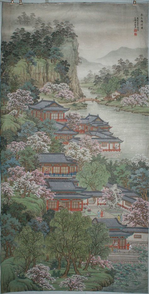 chun se man yuan by liuyong on DeviantArt Gongbi Painting, Ancient China Art, Experiential Art, Imperial China, Chinese Drawings, Chinese Folk Art, Ancient Japanese Art, Chinese Landscape Painting, Chinese Art Painting