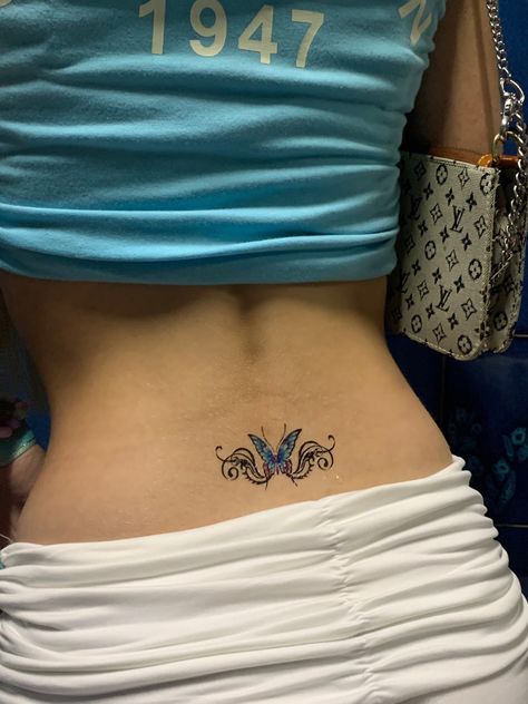 2000s Lower Back Tattoo, Tramp Stamps, Piercing Inspiration, Tramp Stamp Tattoos, Tattoo Aesthetic, Tattoos For Black Skin, Tramp Stamp, Asian Tattoos, Butterfly Tattoos