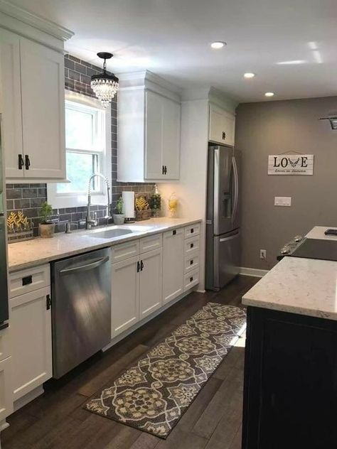 What Kitchen Colors Are In For 2020? - DianneDecor.com Timeless Kitchen, Farmhouse Kitchen Design, Classic Kitchen, Kitchen Redo, Kitchen Remodel Idea, Kitchen Colors, White Cabinets, Grey Walls, Design Case