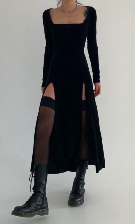 Whimsigoth Formal Outfit, Thigh High Tights With Skirt, Dark Feminine Outfits Edgy, Soft Natural Goth, Grunge Wedding Guest Outfit, Fancy Grunge Outfits, Formal Alternative Outfit, Alt Formal Outfits, Grunge Formal Outfit