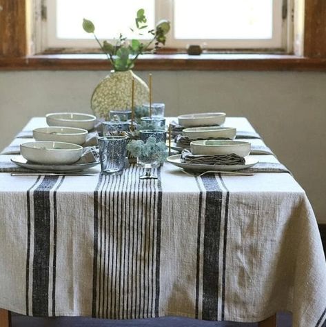 Black Linen Tablecloth, Dining Room Tablecloth, Thanksgiving Tablecloth, Pure Linen Bedding, Style Français, European Linens, French Linen, White Home Decor, Black Linen