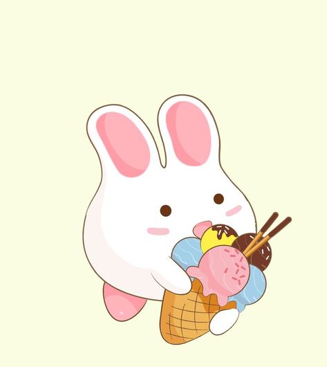 Chocolate Funny, Vanilla Gelato, Rabbit Paper, Ice Cream Cute, Day Flight, Ice Cream Pink, Rabbit Drawing, Rabbit Eating, Anime Animation