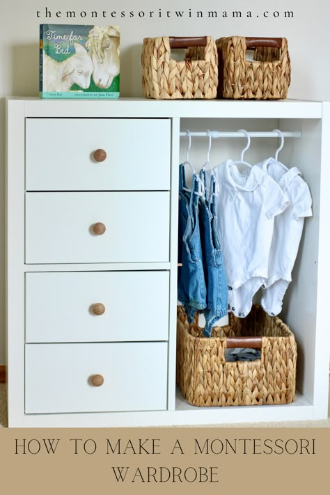 Find the Montessori wardrobe to meets the needs of your child as well as your budget. There are so many choices out there from purchasing to DIY's. You need help narrowing down all the noise and clutter when it comes to which Montessori wardrobe is best. This article will share some great options and help you to decide what choice is best for your child! Make your job easier with these great options! Montessori Dressing Area, Diy Montessori Wardrobe, Ikea Montessori, Montessori Wardrobe, Toddler Closet Organization, Toddler Closet, Montessori Nursery, Montessori Bedroom, Ikea Wardrobe