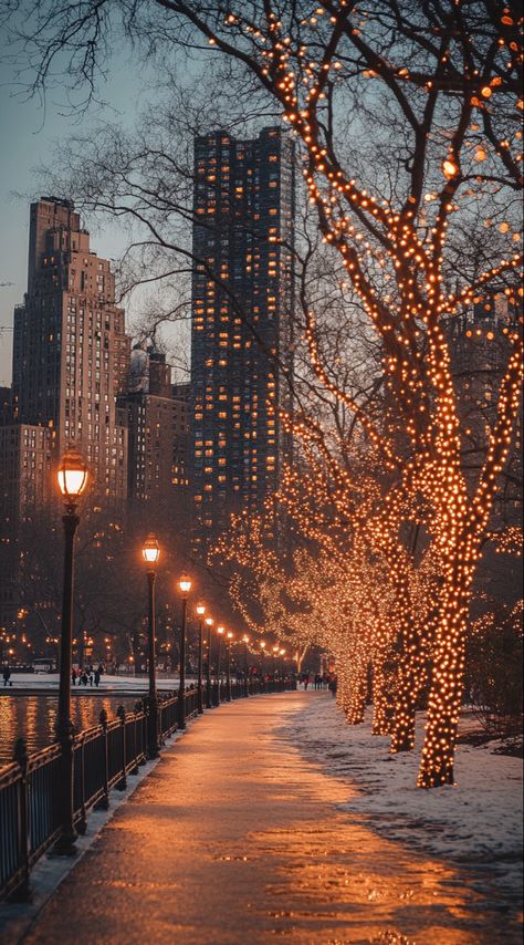 Christmas. This light tour of Manhattan's beloved park is captured in warm palettes of dark orange and gold, reflecting nature's serene beauty. Blending Y2K aesthetics with transportcore elements, it offers a nostalgic journey through romantic landscape vistas. A perfect scene for studybir enthusiasts or anyone seeking a cozy, holiday-inspired escape in the heart of the city. #CentralParkChristmas #Y2KWinter #RomanticCityLights City Aesthetic Christmas, Christmas In Nyc Aesthetic, Nyc Christmas Aesthetic, New York Christmas Aesthetic, Romantic Landscape, New York City Christmas, California Aesthetic, City Christmas, New York City Aesthetic