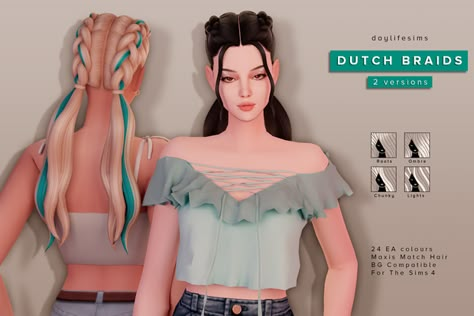 Interesting Braids, Daylife Sims, 4 Braids, Cc Sims4, Dutch Braid Hairstyles, Dutch Braids, Sims Games, Sims 4 Mm, The Sims 4 Download