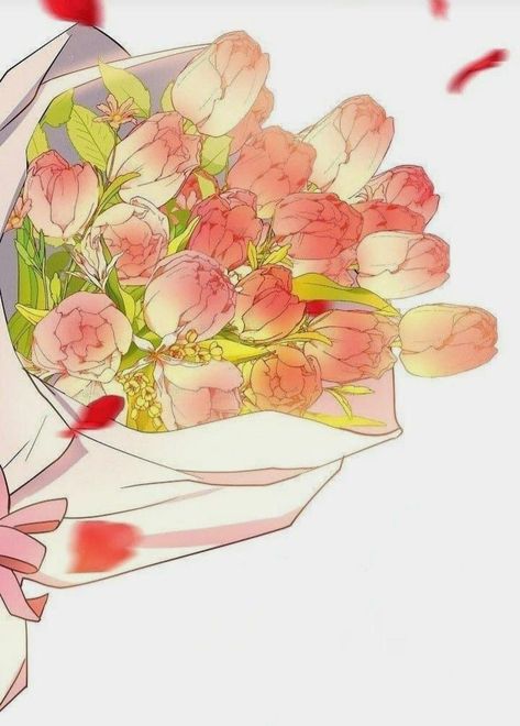 Aria Roscente, Aesthetic Manhwa, Chibi Manga, Anime Flower, Royal Pink, 背景 シンプル, Pink Tulips, Plant Illustration, 판타지 아트