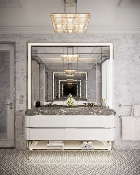 Is the Waldorf Astoria New York’s Most Beautiful Adaptive Reuse Project? | Architectural Digest Classic Bathroom Ideas, Modern Classic Bathroom Design, تصميم دورة مياه, Classical Bathroom, Villa Marrakech, Classic Bathroom Design, Washroom Design, Decor Baie, Waldorf Astoria