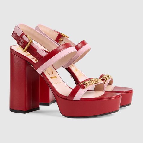 Women's platform sandal in Hibiscus red | GUCCI® US Platforms Sandals, Sandals Gucci, Gucci Platform, Hibiscus Red, Women Platform Sandals, Italy Print, The Platform, Summer Look, Beauty Items