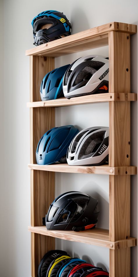 Build a wooden wall-mounted bike rack with a shelf for helmets and accessories, providing a practical storage solution. Build a Wooden Wall-Mounted Bike Rack with a Shelf: The Perfect Storage Solution for Your Bicycle H1: Introduction - Why a wall-mounted bike rack with a shelf is a practical storage solution - Benefits of having a designated storage space for your bike and accessories H2:... Bike Helmet Storage, Outdoor Gear Storage, Helmet Storage, Wall Mount Bike Rack, Bike Hooks, Porch Storage, Best Bike, Practical Storage, Bike Rack