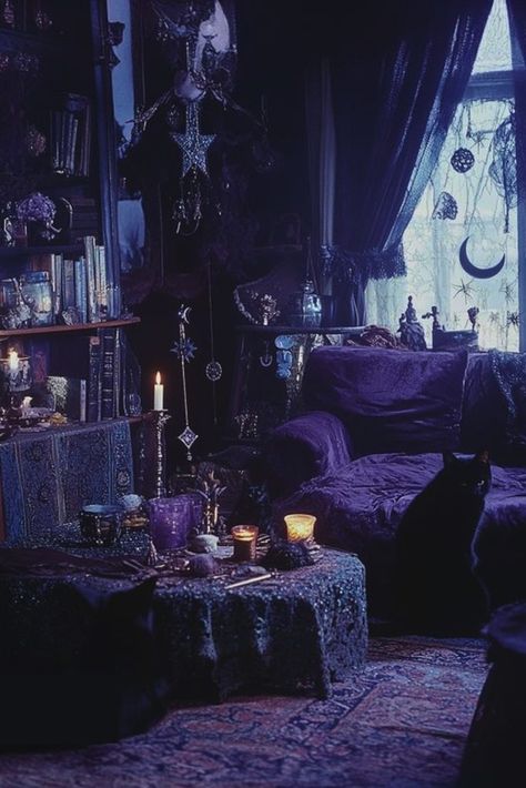 Witchy Living Room, Whimsical Room, Witchy Room, Witch Room, Dark Home Decor, Goth Home, Dark Home, Witch Decor, Living Room Ideas